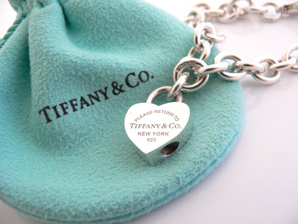 Tiffany & Co Silver Return Heart Padlock Charm Bracelet Bangle Gift Pouch Love