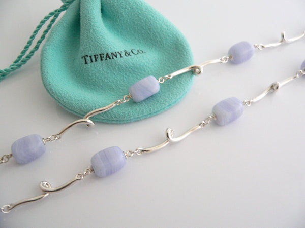 Tiffany & Co Blue Chalcedony Necklace Gemstone Twirl  Pendant Chain Love Gift