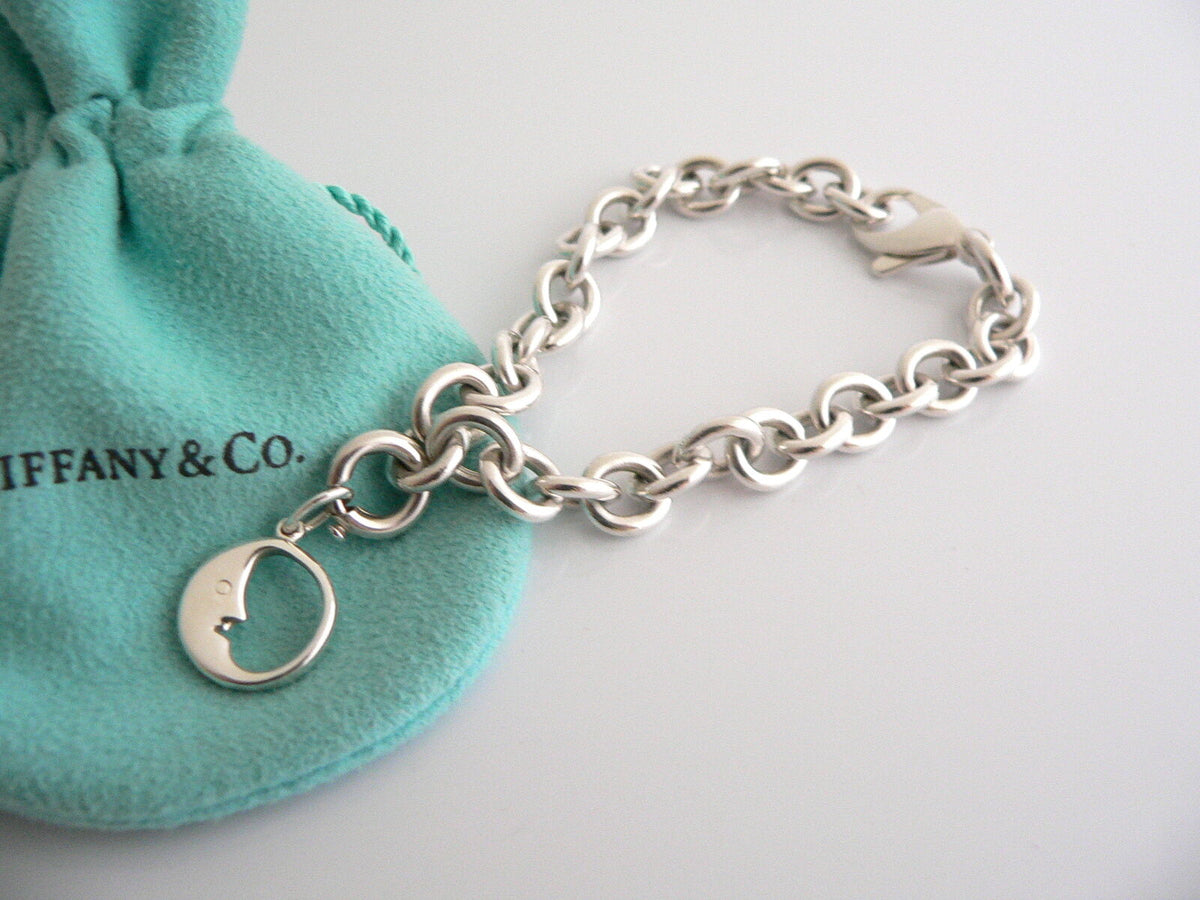 Tiffany Co Silver Moon Bracelet Bangle Charm Pendant Chain Gift
