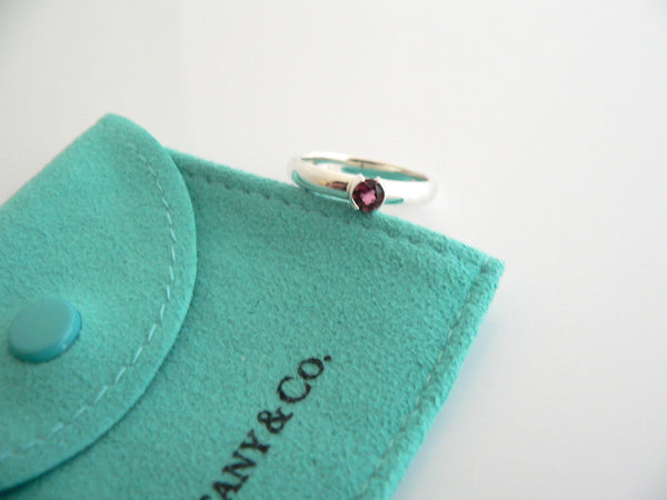 Tiffany & Co Silver Pink Tourmaline Ring Round Gemstone Stacking Band Sz 7 Gift