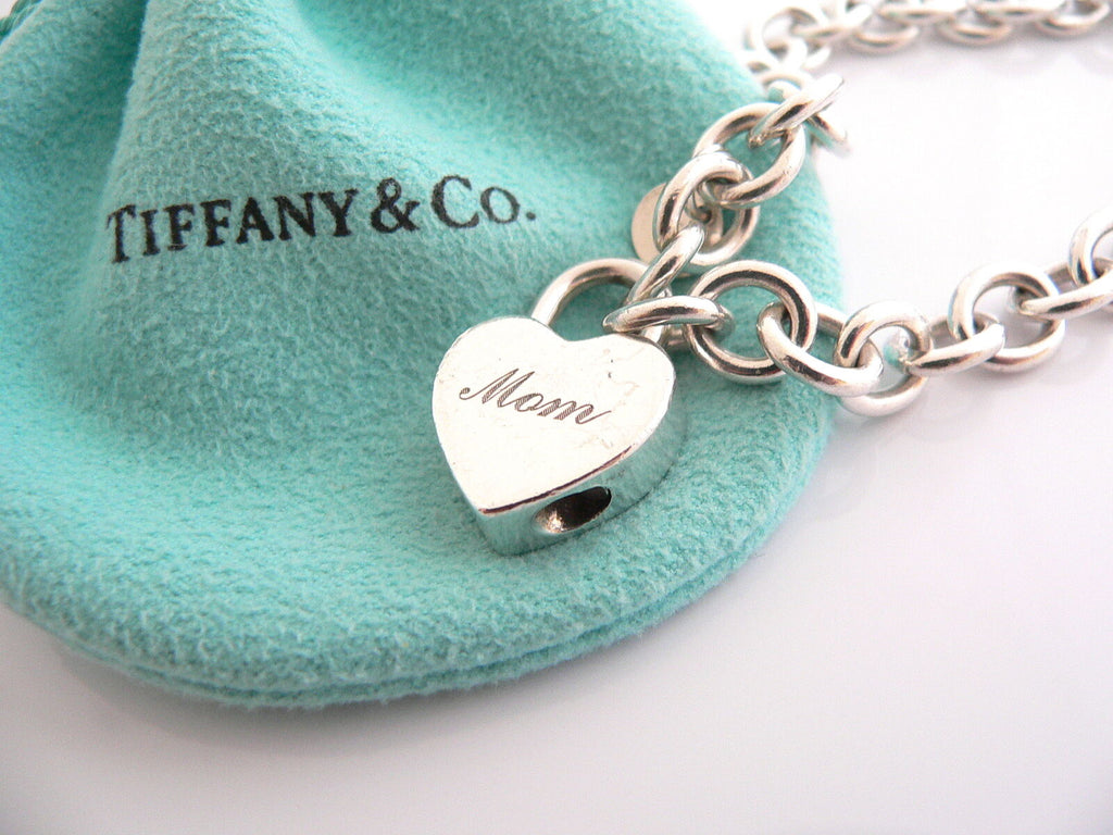 Tiffany amp Co Silver Mom Charm Textured Bracelet Bangle Cuff  eBay