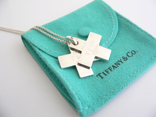 Tiffany & Co Silver 1837 Double Cross Necklace Pendant Charm 24 Inch Longer Chain Gift