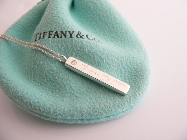 Tiffany & Co Silver Diamond Bar Necklace Pendant Chain Charm Gift Pouch Love