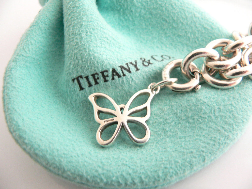 Tiffany Co Silver Nature Butterfly Bracelet Bangle Charm Clasp