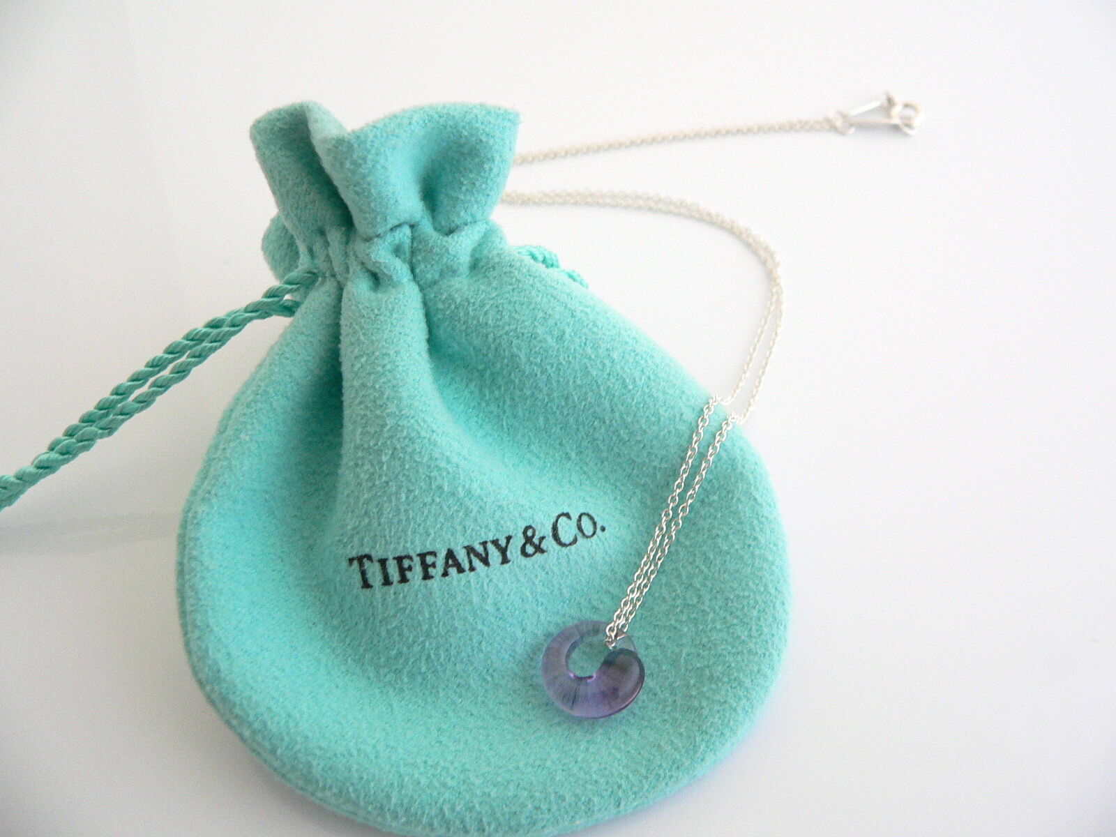 Tiffany & Co Amethyst Eternal Circle Necklace Pendant Charm Chain Silver Peretti