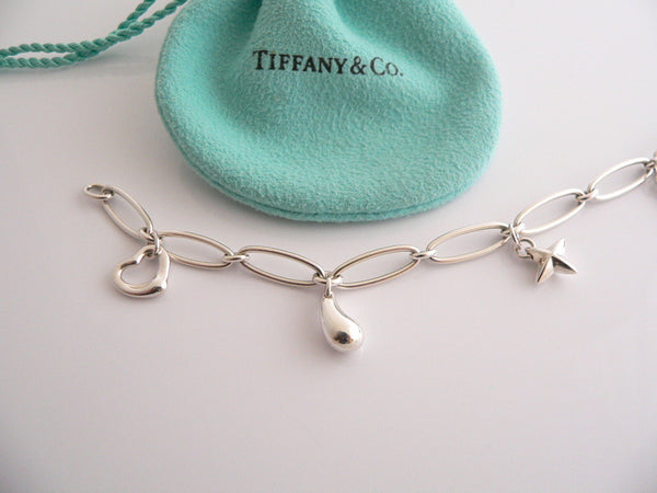 Tiffany & Co Silver Peretti Dove Heart Bean Star Charm Bracelet Gift Pouch Love