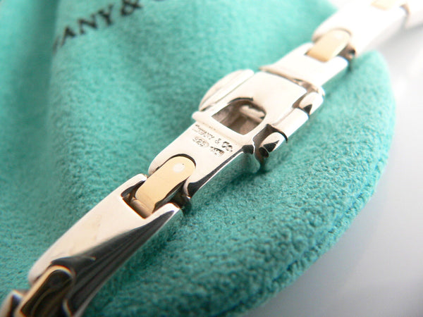 Tiffany & Co Silver Gold Rectangle Bar Link Necklace Pendant Chain Gift Love