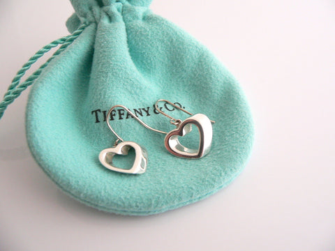 Tiffany & Co Silver Modern Geometric Heart Dangle Dangling Earrings Gift Pouch