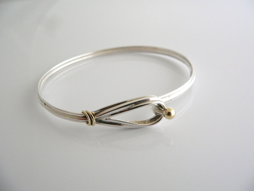 Tiffany Co Hook Eye Bangle Silver 18K Gold Loop Love Bracelet Gift T and Co