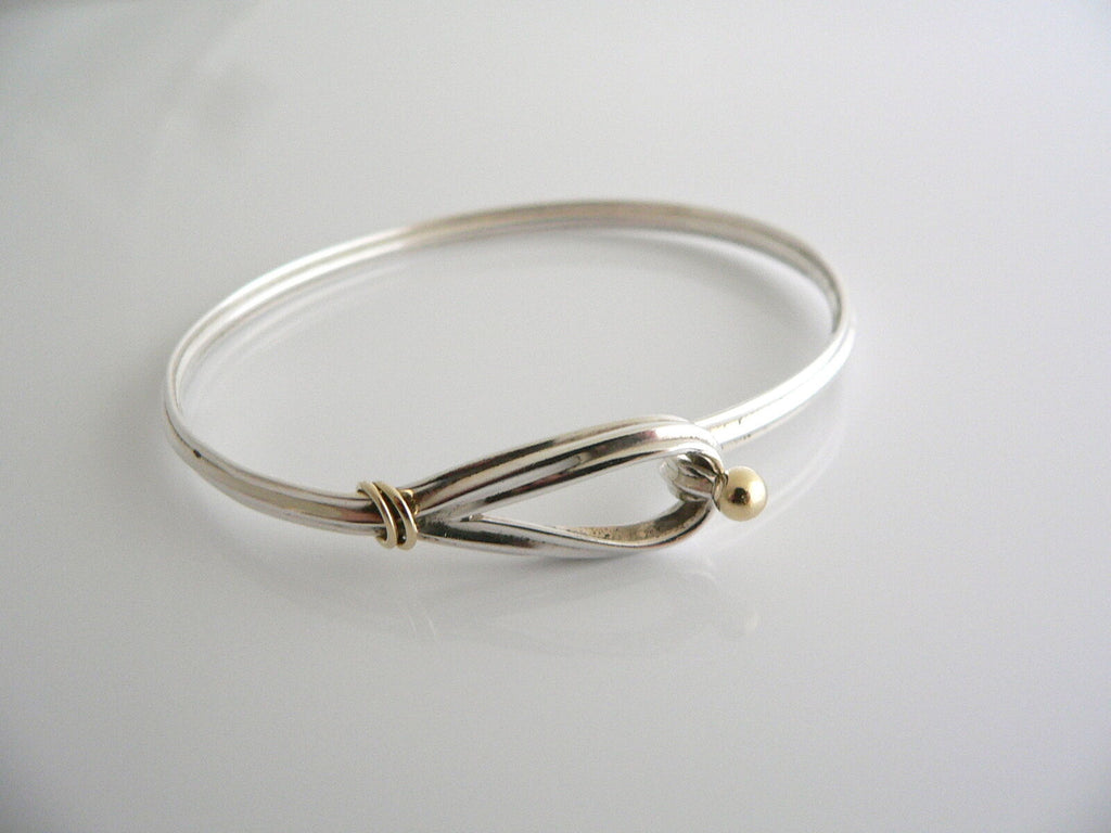 Tiffany & Co Hook & Eye Bangle Silver 18K Gold Loop Love Bracelet Gift T and Co