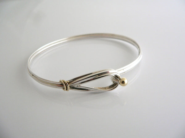 Tiffany & Co Hook & Eye Bangle Silver 18K Gold Loop Love Bracelet Gift T and Co