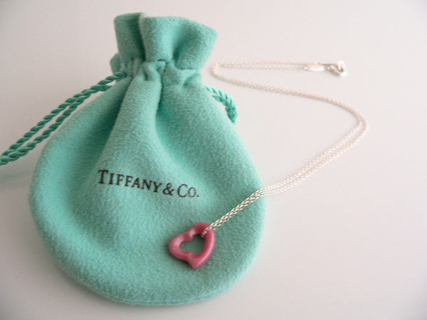 Tiffany & Co Pink Rhodonite Open Heart Necklace Pendant Silver Gift Pouch Love