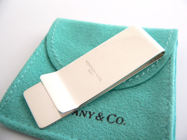 Tiffany & Co Silver Circle Engravable Money Clip Holder Rare Round Gift Pouch