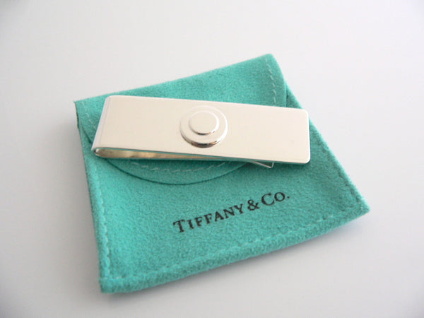 Tiffany & Co Silver Circle Engravable Money Clip Holder Rare Round Gift Pouch