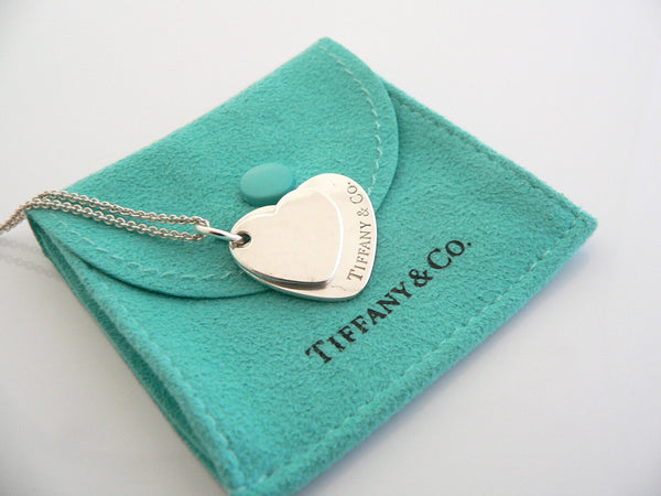 Tiffany & Co Silver Double Hearts Necklace Pendant Charm 18 Inch Gift Pouch Love