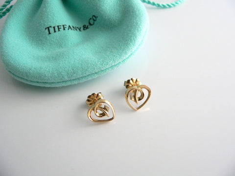 Tiffany & Co 18K Gold Heart Earrings Excellent Gift Pouch Love Gift
