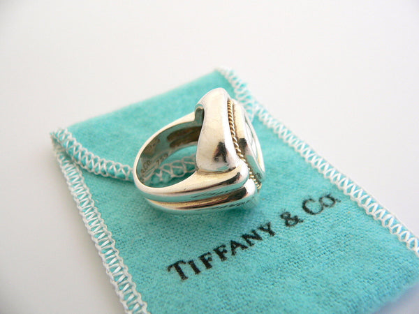 Tiffany & Co Silver 18K Gold Rope Square Ring Band 6 Rare Gift Pouch Love