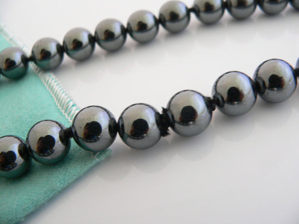 Tiffany & Co Silver Hematite Necklace 29 Inch Bead Strand Gift Pouch Love