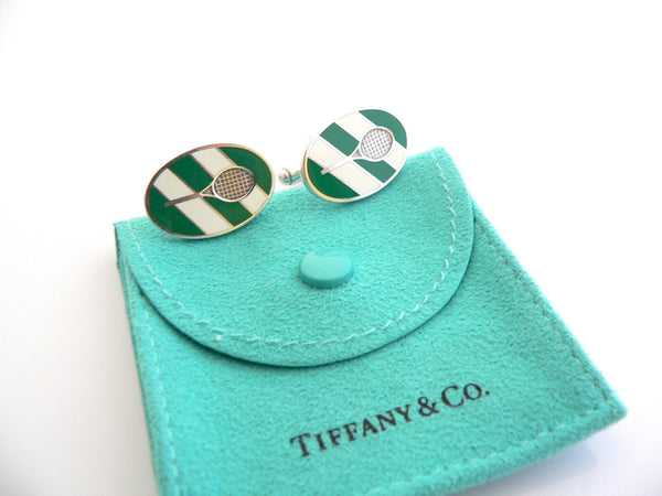 Tiffany & Co Tennis Cufflinks Silver Green White Enamel Cuff Link Gift Sport Art